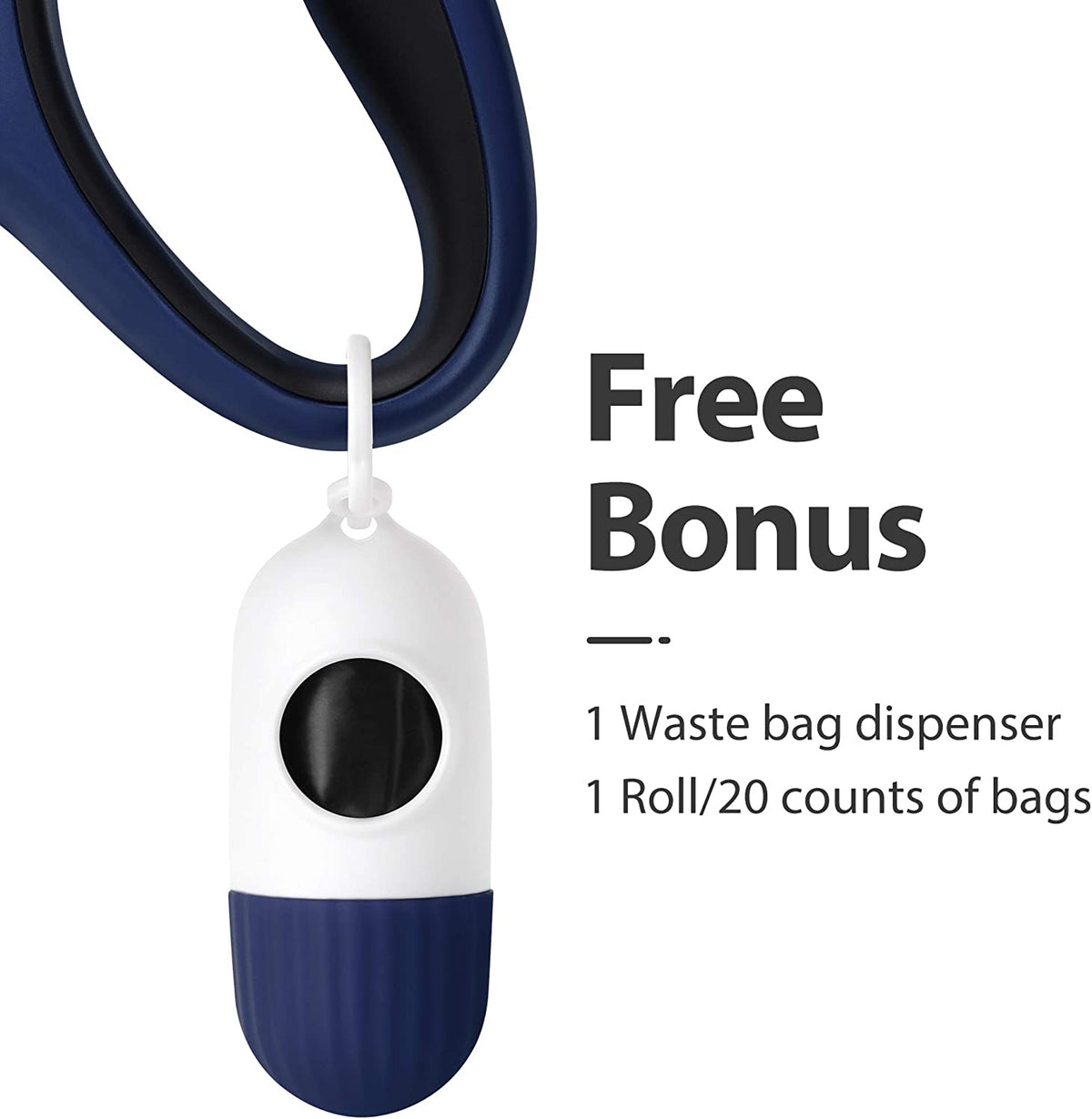 Navy Blue 16 Ft Retractable Dog Leash with Integrated Dispenser and Poop Bags