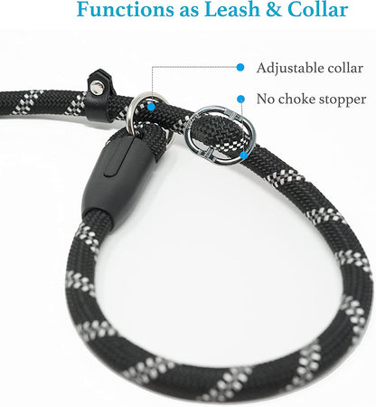 Premium Durable Slip Lead Dog Leash - 1/2" x 6 FT, Black with Padded Handle and Reflective Threads for Ultimate Control