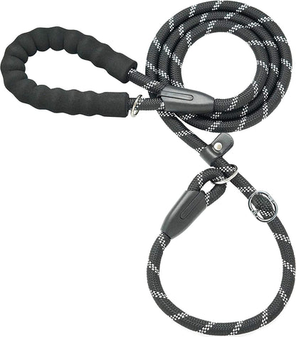 Premium Durable Slip Lead Dog Leash - 1/2" x 6 FT, Black with Padded Handle and Reflective Threads for Ultimate Control