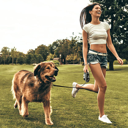 Navy Blue 16 Ft Retractable Dog Leash with Integrated Dispenser and Poop Bags