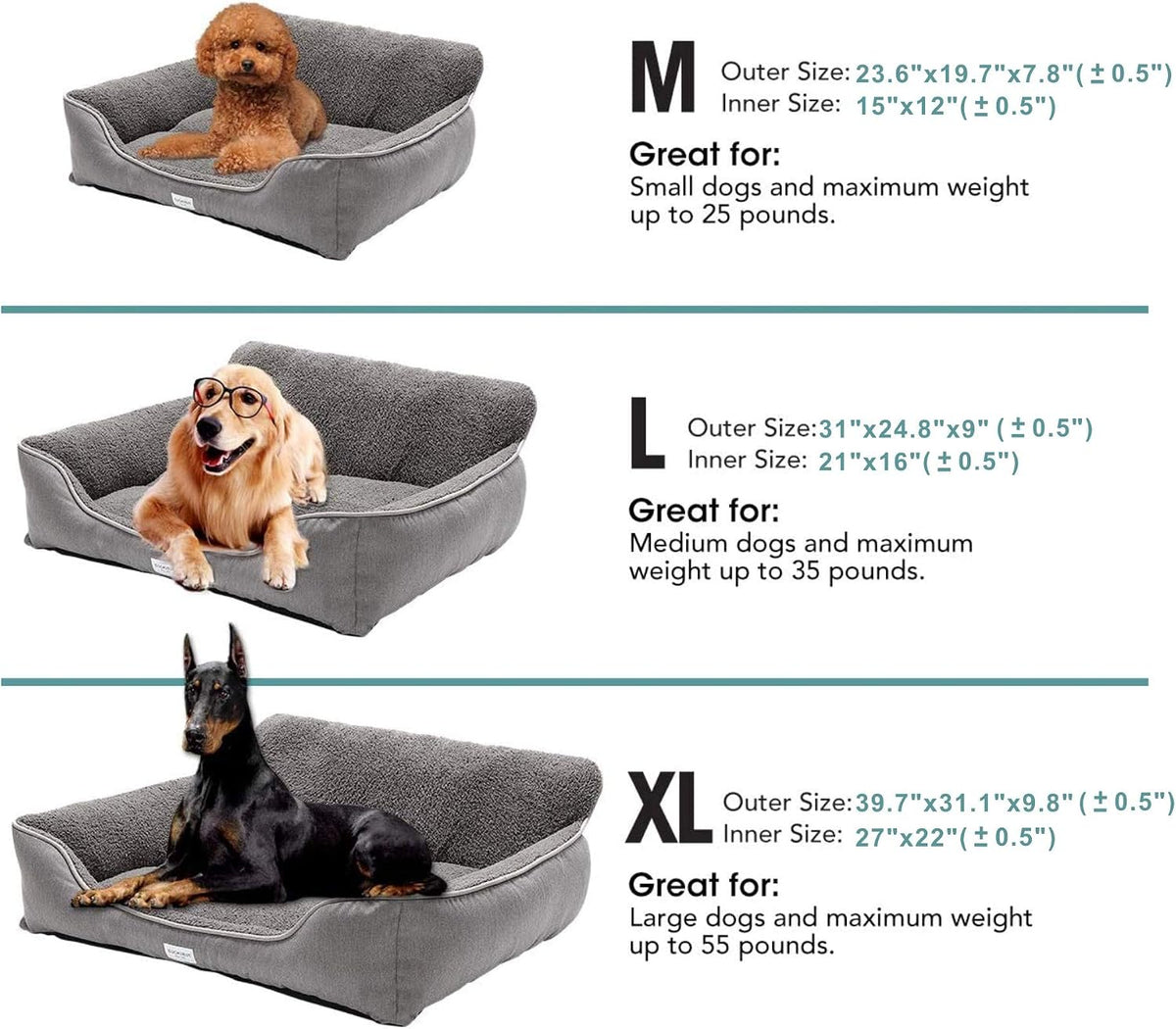 Cozy Rectangular Dog Bed for All Breeds - Washable, Anti-Slip Design in Grey